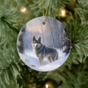 Svensk Vallhund Låt Det Snöa Jul Julgransprydnad Keramik
