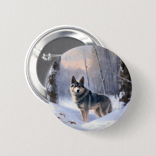 Svensk Vallhund Låt Det Snöa Jul Knapp (Framsida & baksida)