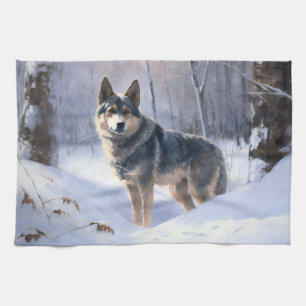 Svensk Vallhund Låt Det Snöa Jul Kökshandduk
