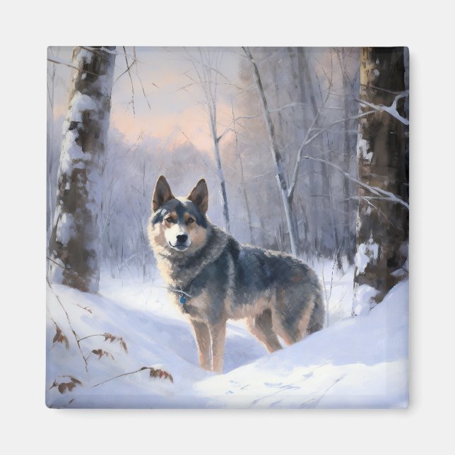 Svensk Vallhund Låt Det Snöa Jul Magnet (Framsidan)