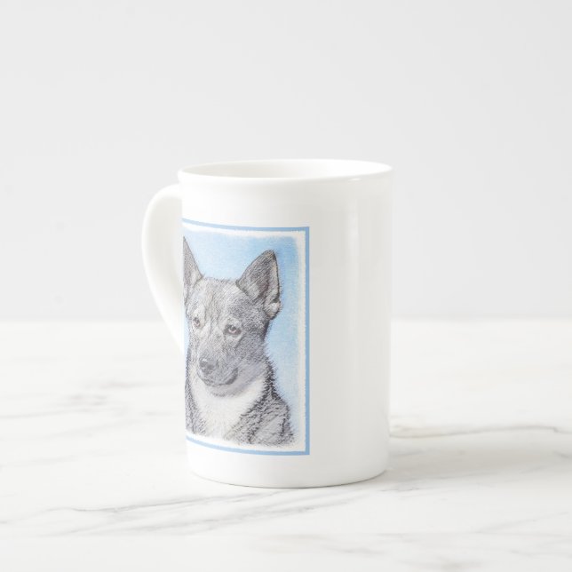 Svensk Vallhund målning - gullig original- Benporslin Mugg (Framsida vänster)