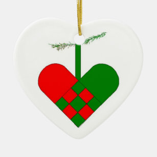 Svensk vävd papper hjärta julgransprydnad keramik