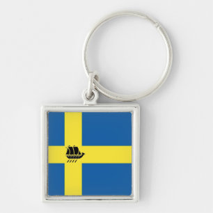 Svensk Viking frakt med flagga av sverigen Fyrkantig Silverfärgad Nyckelring