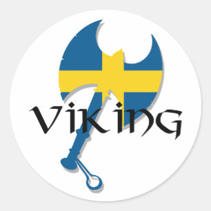 Svensk yxa för Viking sverigeflagga Runt Klistermärke
