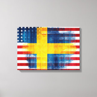 Svenska Amerikanska Flagga | Träbets- och färgstre Canvastryck