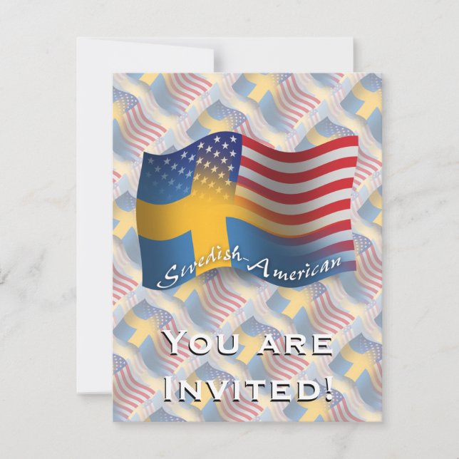 Svenska-amerikanska Waving Flagga Inbjudningar (Framsida)