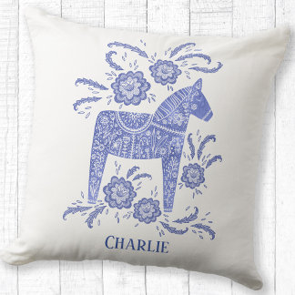 Svenska Dala Horse Art Blå eget namn Kudde