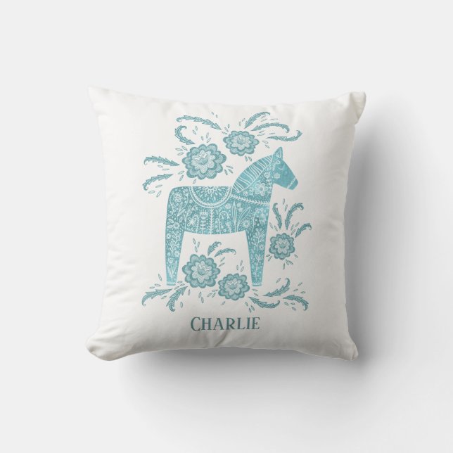 Svenska Dala Horse Art Teal-eget namn Kudde (Framsida)