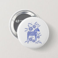 Svenska Dala Horse Blue and White Button
