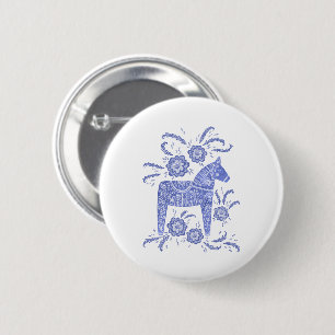 Svenska Dala Horse Blue and White Button Knapp