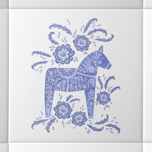 Svenska Dala Horse Blue and White Ceramic Tile Kakelplatta