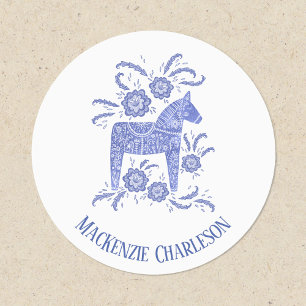 Svenska Dala Horse Blue and White Custom Name Klistermärke