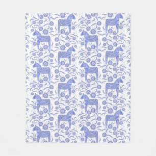 Svenska Dala Horse Blue and White Fleece Blanket