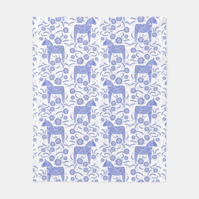 Svenska Dala Horse Blue and White Fleece Blanket (Framsidan)