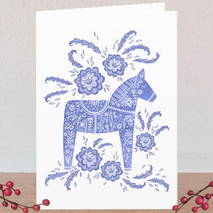 Svenska Dala Horse Blue and White Hälsning Card Tack Kort