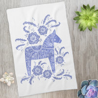 Svenska Dala Horse Blue and White Kitchen Towel