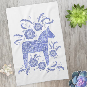 Svenska Dala Horse Blue and White Kitchen Towel Kökshandduk