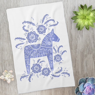 Svenska Dala Horse Blue and White Kitchen Towel Kökshandduk