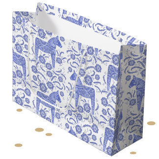 Svenska Dala Horse Blue and White Large Gift Bag