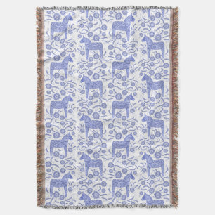 Svenska Dala Horse Blue and White Throw Blanket Filt