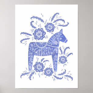 Svenska Dala Horse Blue Art Poster