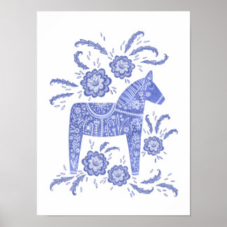 Svenska Dala Horse Blue Art Poster