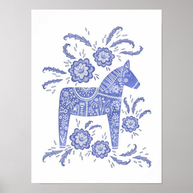 Svenska Dala Horse Blue Art Poster (Framsidan)