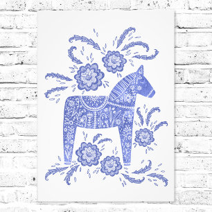 Svenska Dala Horse Blue Folk Art Photo Print Fototryck
