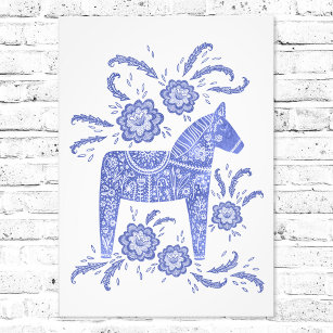 Svenska Dala Horse Blue Folk Art Photo Print Fototryck