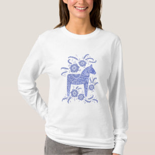Svenska Dala Horse Blue och White T-Shirt