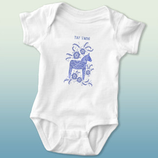 Svenska Dala Horse Blue Tiny Viking Baby Bodykosty T Shirt