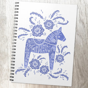 Svenska Dala Horse Blue & White Folk Art-antecknin Anteckningsbok