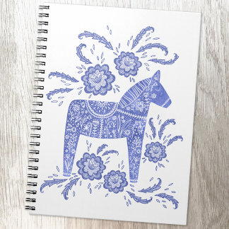 Svenska Dala Horse Blue & White Folk Art-antecknin Anteckningsbok
