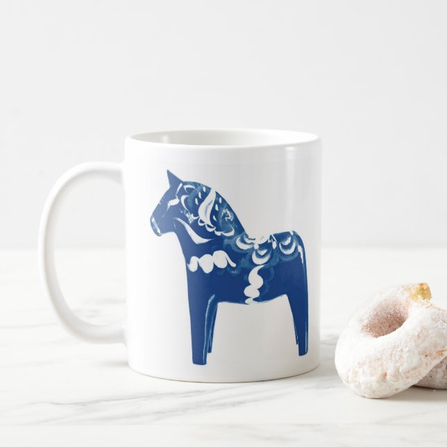 Svenska Dala Horse Blue White  Kaffemugg (Med munk)