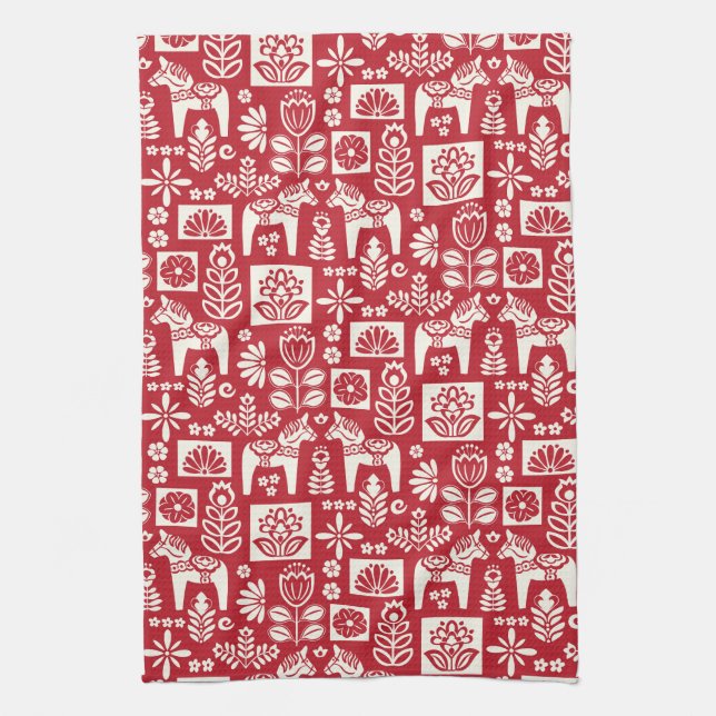 Svenska Dala Horse Collage in Red Kökshandduk (Vertikal)