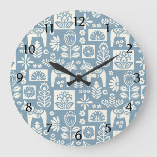 Svenska Dala Horse Collage in Slate Blue Stor Klocka