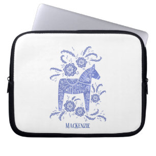 Svenska Dala Horse Custom Name Blue Laptop sleeve