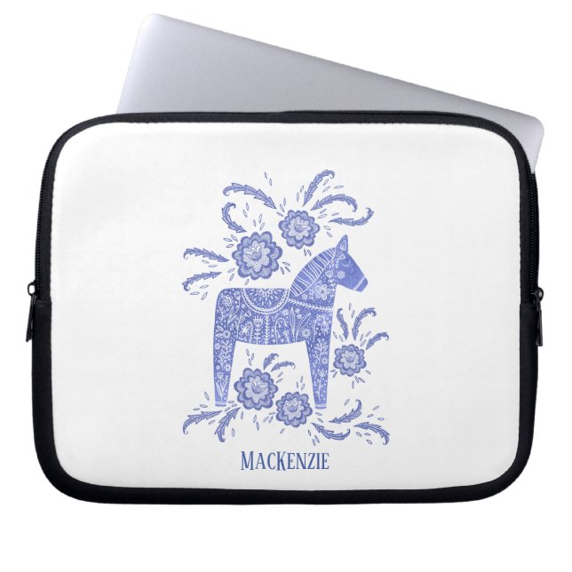 Svenska Dala Horse Custom Name Blue Laptop sleeve (Framsidan)