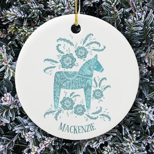 Svenska Dala Horse Custom Name Folk Art Julgransprydnad Keramik