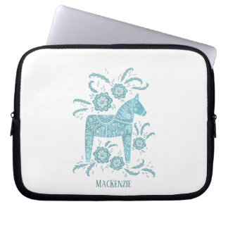 Svenska Dala Horse Custom Name Teal Laptop Fodral