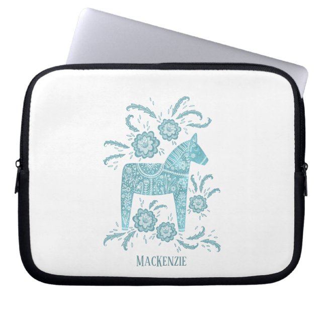 Svenska Dala Horse Custom Name Teal Laptop Fodral (Framsidan)