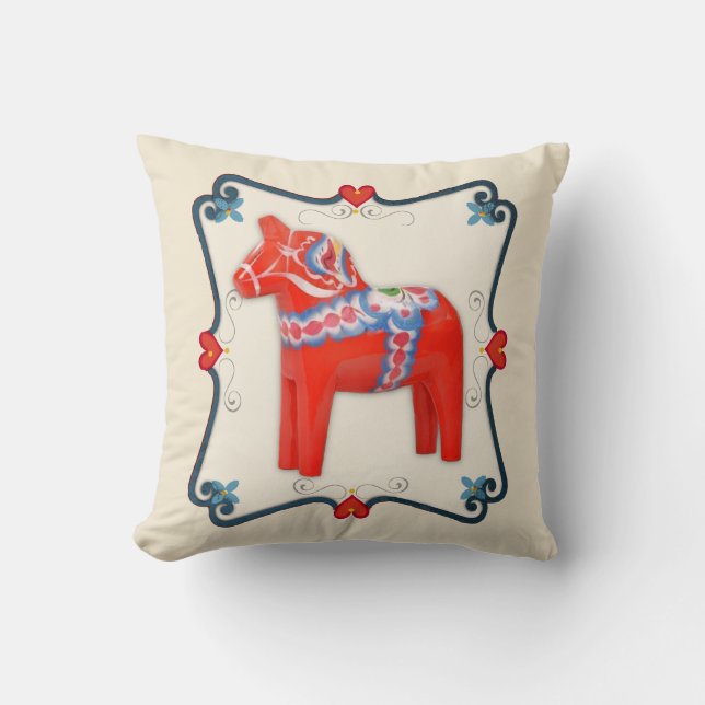 Svenska Dala Horse Folk Art Framed Kudde (Framsida)