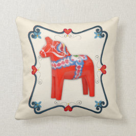 Svenska Dala Horse Folk Art Framed Kudde
