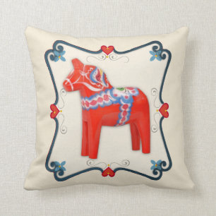 Svenska Dala Horse Folk Art Framed Kudde