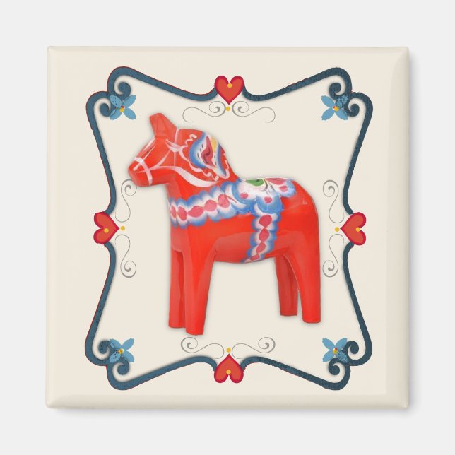 Svenska Dala Horse Folk Art Framed Magnet (Framsidan)