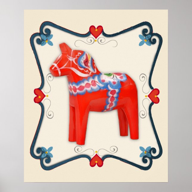 Svenska Dala Horse Folk Art Framed Poster (Framsidan)