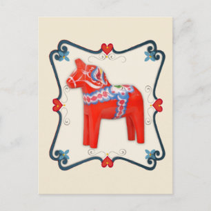Svenska Dala Horse Folk Art Framed Vykort