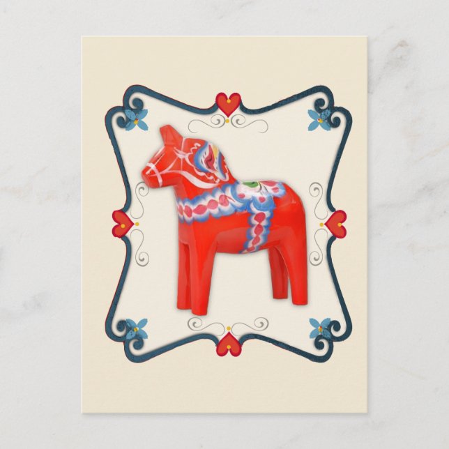 Svenska Dala Horse Folk Art Framed Vykort (Framsida)