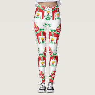 Svenska Dala Horse: Folk Art Leggings