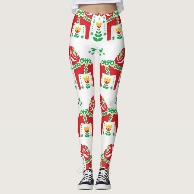 Svenska Dala Horse: Folk Art Leggings (Framsida)